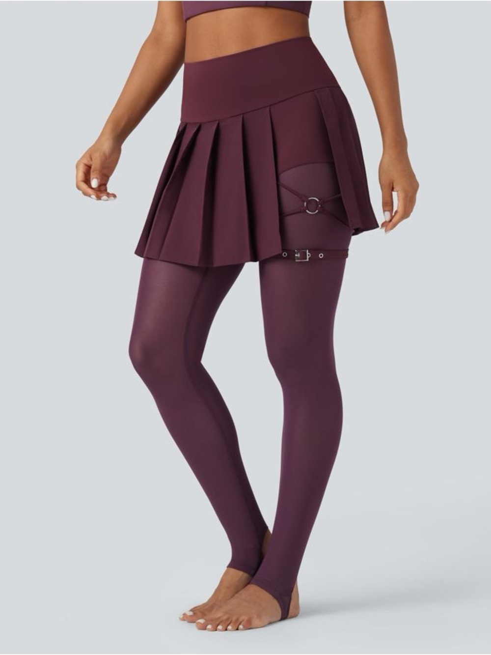 Halara Sz XS Breezeful™ High Waisted Pleated Mesh Dance Stirrup Skirted Leggings
